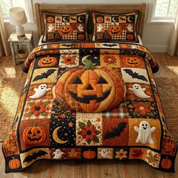 Pumpkin Patch 3 Piece Quilted Bedding Set Gift For Farmhouse Decor Lovers