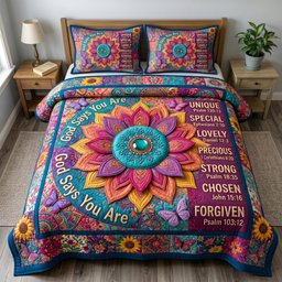 Floral Bible 3 Piece Quilted Bedding Set Gift For Christians