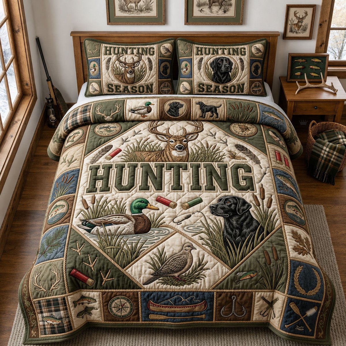 Hunting Season Deer 3 Piece Quilted Bedding Set Gift For Hunters
