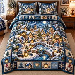 Gnome Village 3 Piece Quilted Bedding Set Gift For Holiday Decor Lovers