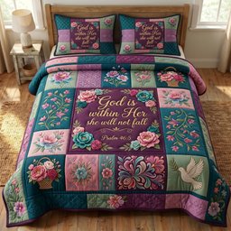 Floral Bible 3 Piece Quilted Bedding Set Gift For Christians