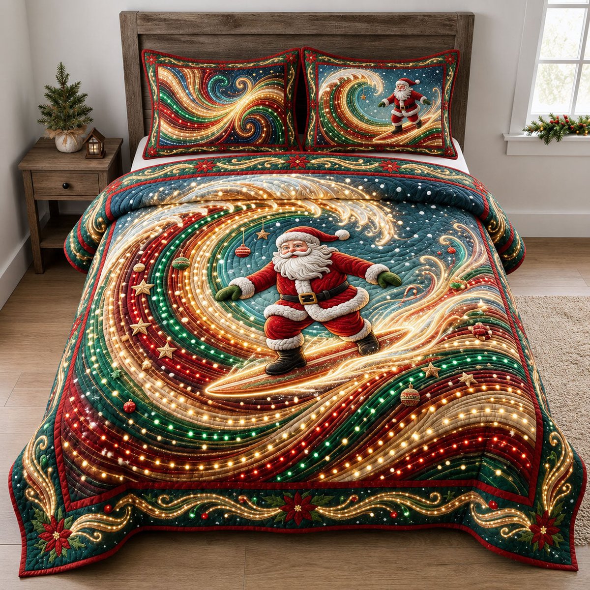 Light Wave 3 Piece Quilted Bedding Set Christmas Gift For Holiday Decor Lovers