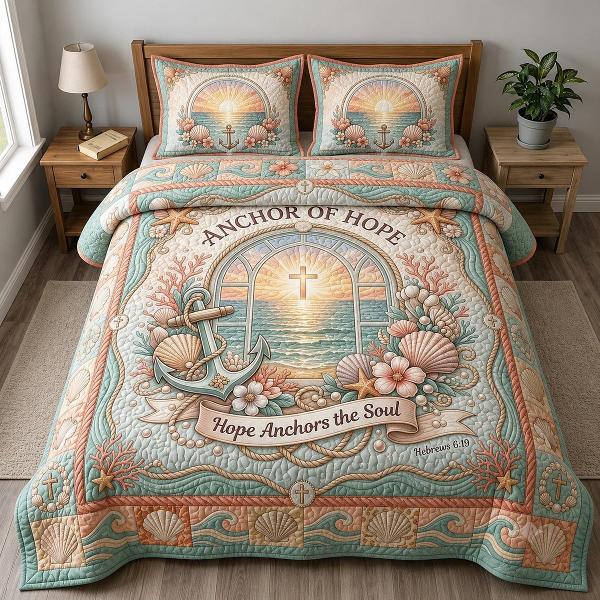 Sea Escape Beach 3 Piece Quilted Bedding Set Gift For Beach Lovers