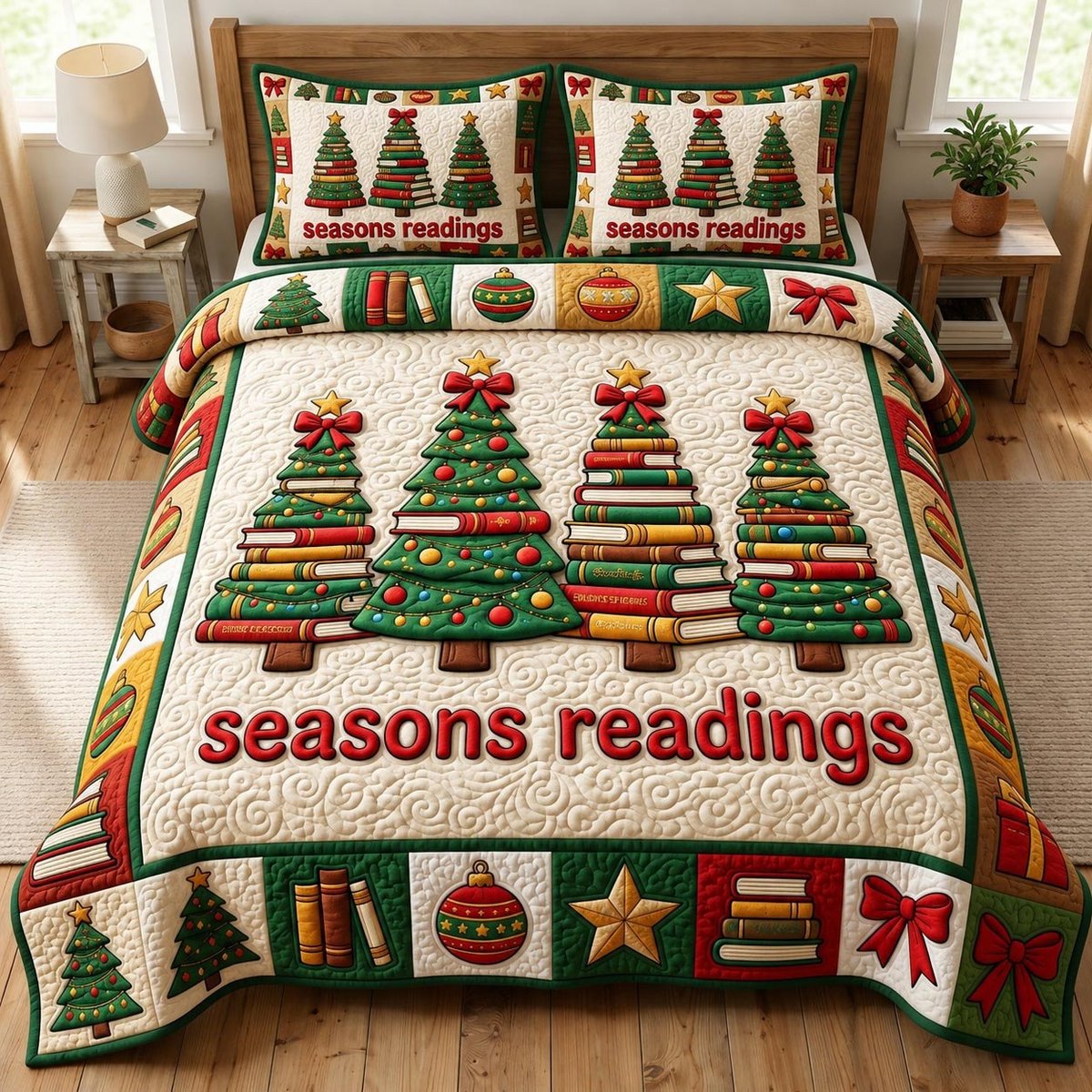 Book Lover 3 Piece Quilted Bedding Set Christmas Gift For Book Lovers