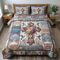 Floral Bible 3 Piece Quilted Bedding Set Gift For Christians