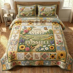 Floral Bible 3 Piece Quilted Bedding Set Gift For Christians