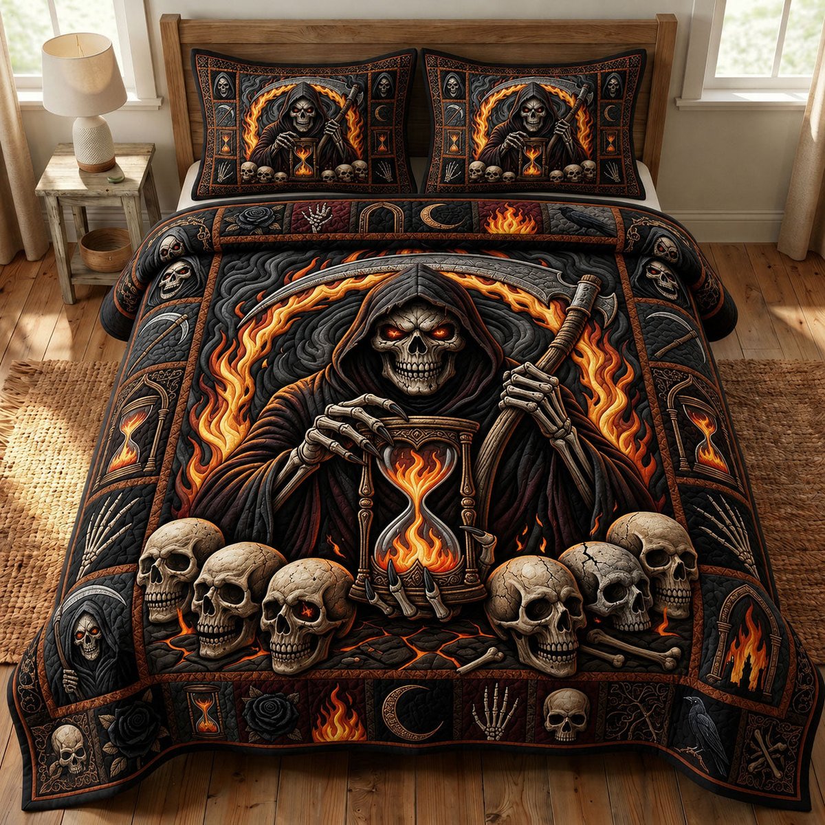 Haunted 3 Piece Quilted Bedding Set Halloween Gift For Gothic Decor Lovers
