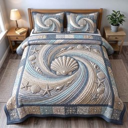 Pearl Coastal Whisper Beach 3 Piece Quilted Bedding Set Gift For Beach Lovers