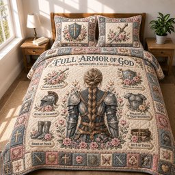 Full Armor of God 3 Piece Quilted Bedding Set Gift For Christians