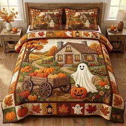 Ghost 3 Piece Quilted Bedding Set Halloween Gift For Gothic Decor Lovers