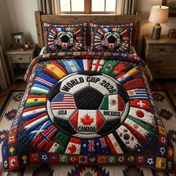 World Flags Soccer Unity 3 Piece Quilted Bedding Set Gift For Sports Fans