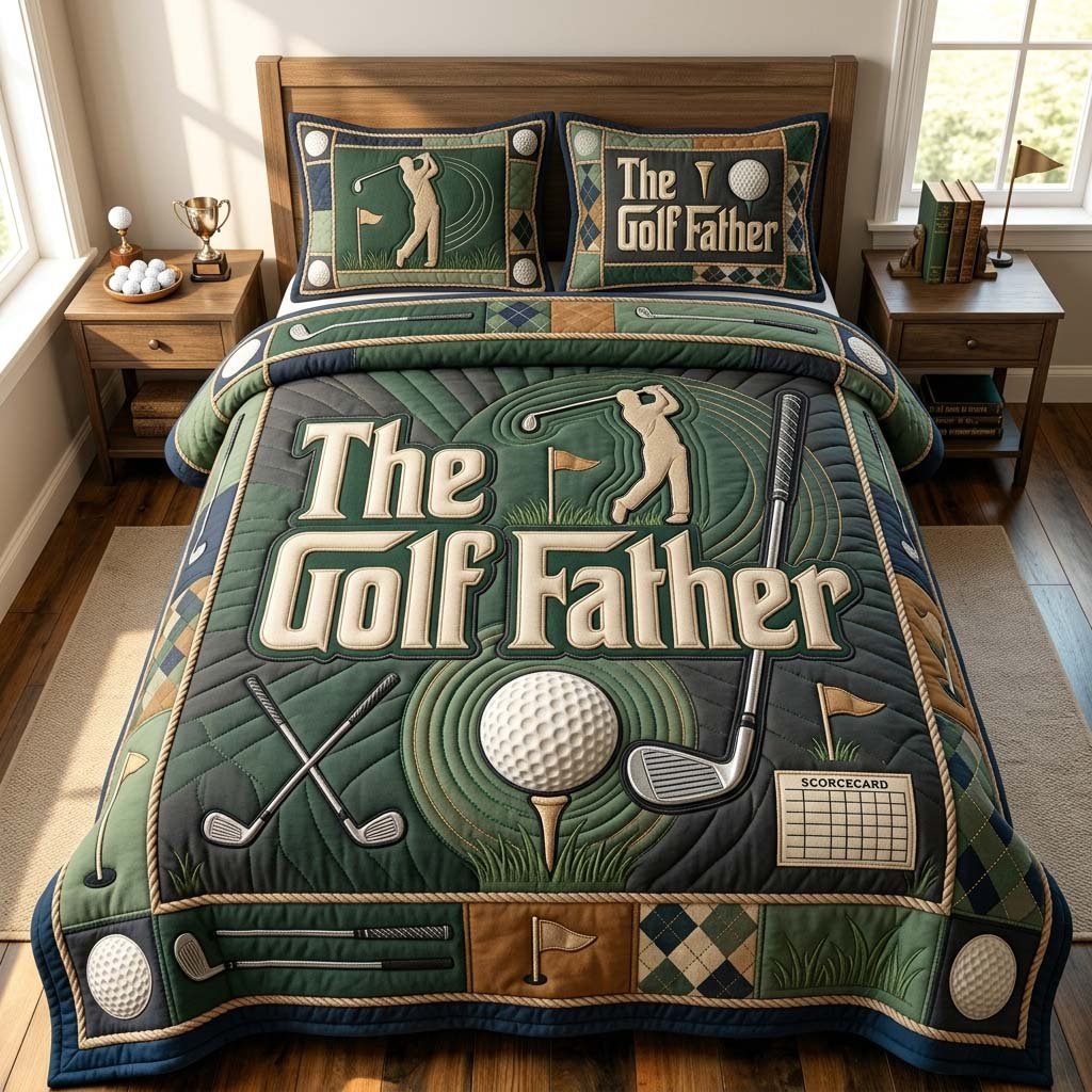 The Golf Father Deer 3 Piece Quilted Bedding Set Gift For Sports Fans