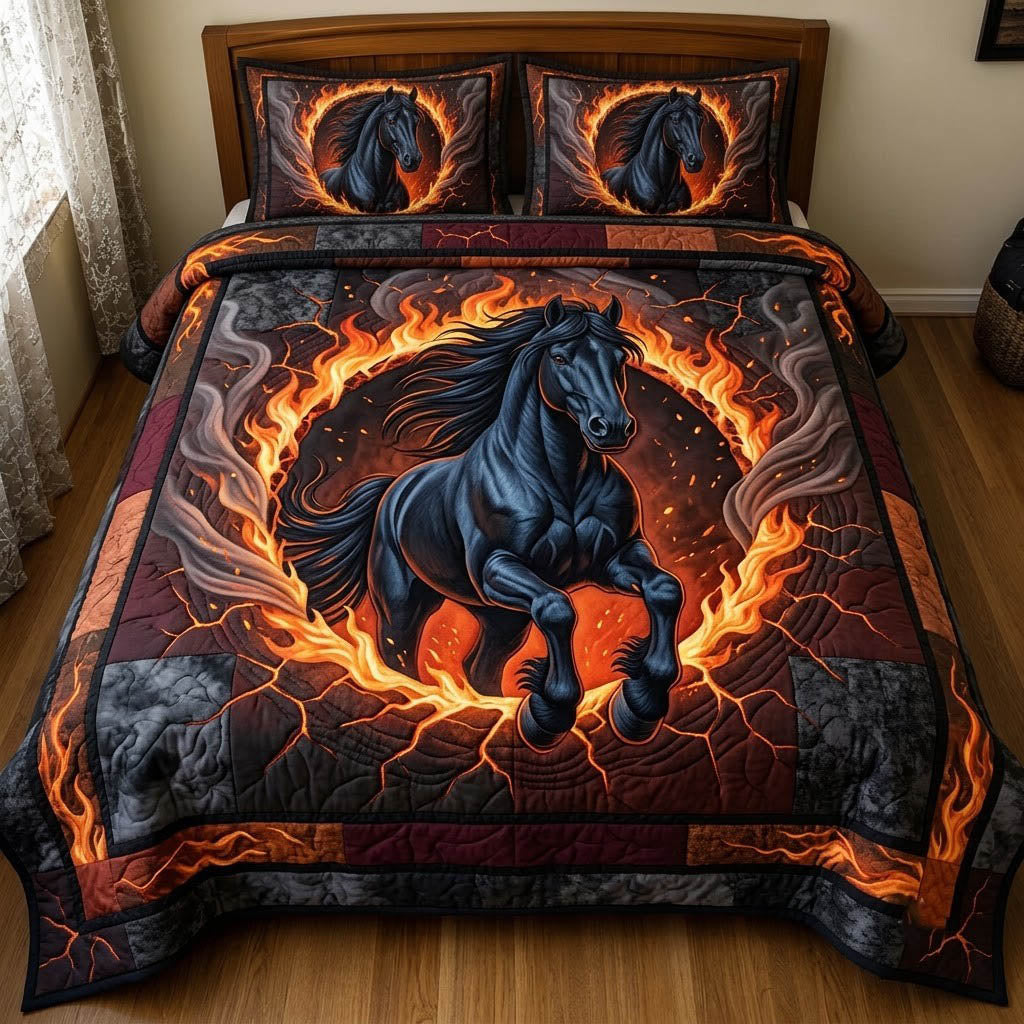 Running Horse 3 Piece Quilted Bedding Set Gift For Horse Lovers