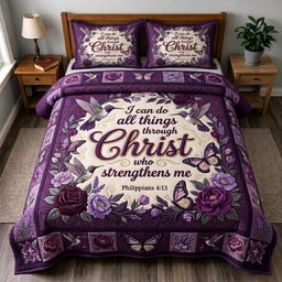 Philippians 4 13 Christian 3 Piece Quilted Bedding Set Gift For Christians