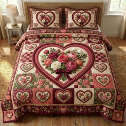 Floral Patchwork 3 Piece Quilted Bedding Set Gift For Flower Lovers
