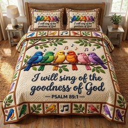 Christian Bird 3 Piece Quilted Bedding Set Gift For Bird Lovers