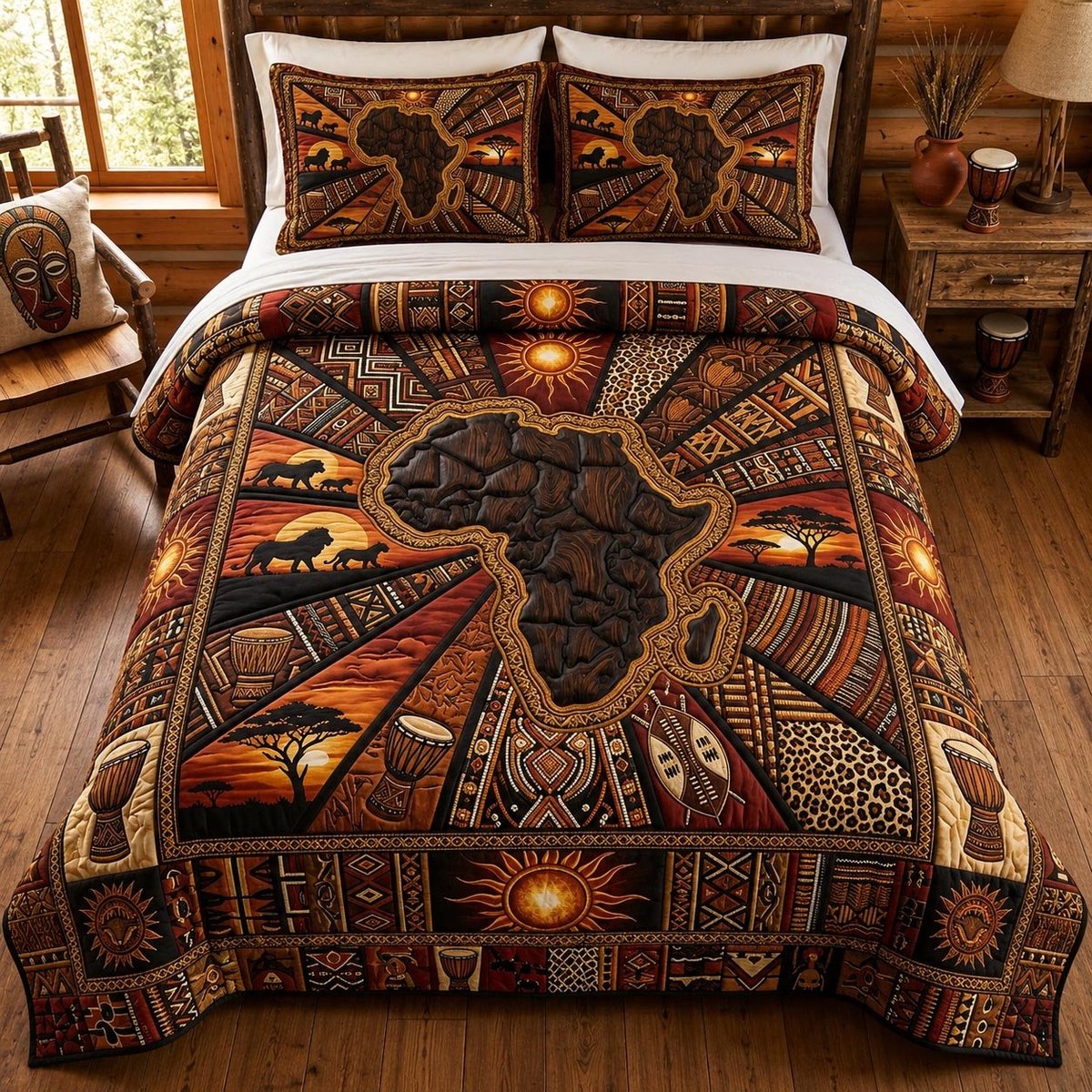 African Dream 3 Piece Quilted Bedding Set Gift For African American Heritage Lovers