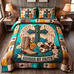 Western Grace Christian 3 Piece Quilted Bedding Set Gift For Western Lovers
