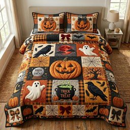 Pumpkin Patch 3 Piece Quilted Bedding Set Gift For Farmhouse Decor Lovers