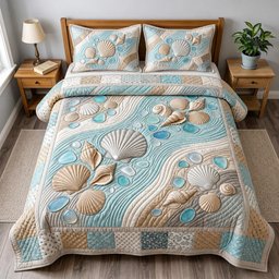 Shoreline Whisper Beach 3 Piece Quilted Bedding Set Gift For Beach Lovers