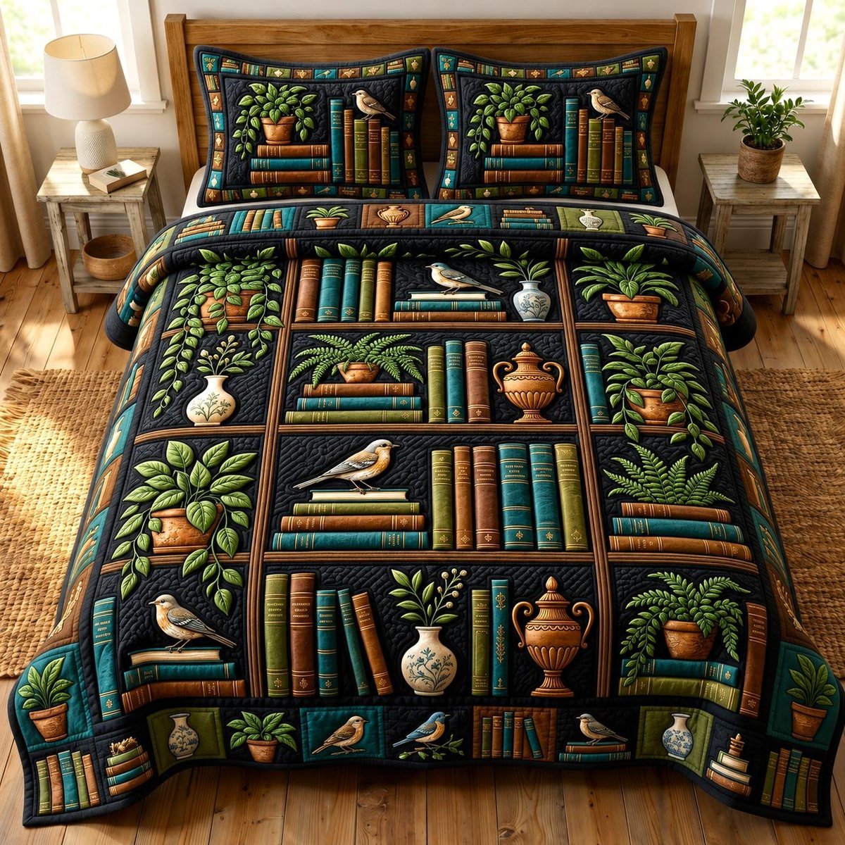 Dark Academia 3 Piece Quilted Bedding Set Gift For Book Lovers