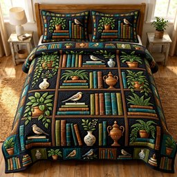 Dark Academia 3 Piece Quilted Bedding Set Gift For Book Lovers