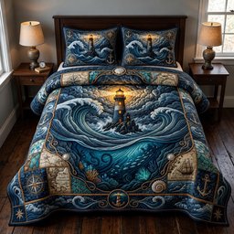 Ocean Voyage Beach 3 Piece Quilted Bedding Set Gift For Beach Lovers