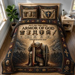 Full Armor of God 3 Piece Quilted Bedding Set Gift For Christians