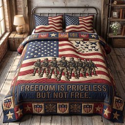 Veteran Pride 3 Piece Quilted Bedding Set Gift For Veterans