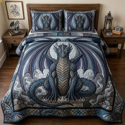 Legends of the Dragon 3 Piece Quilted Bedding Set Gift For Fantasy Lovers