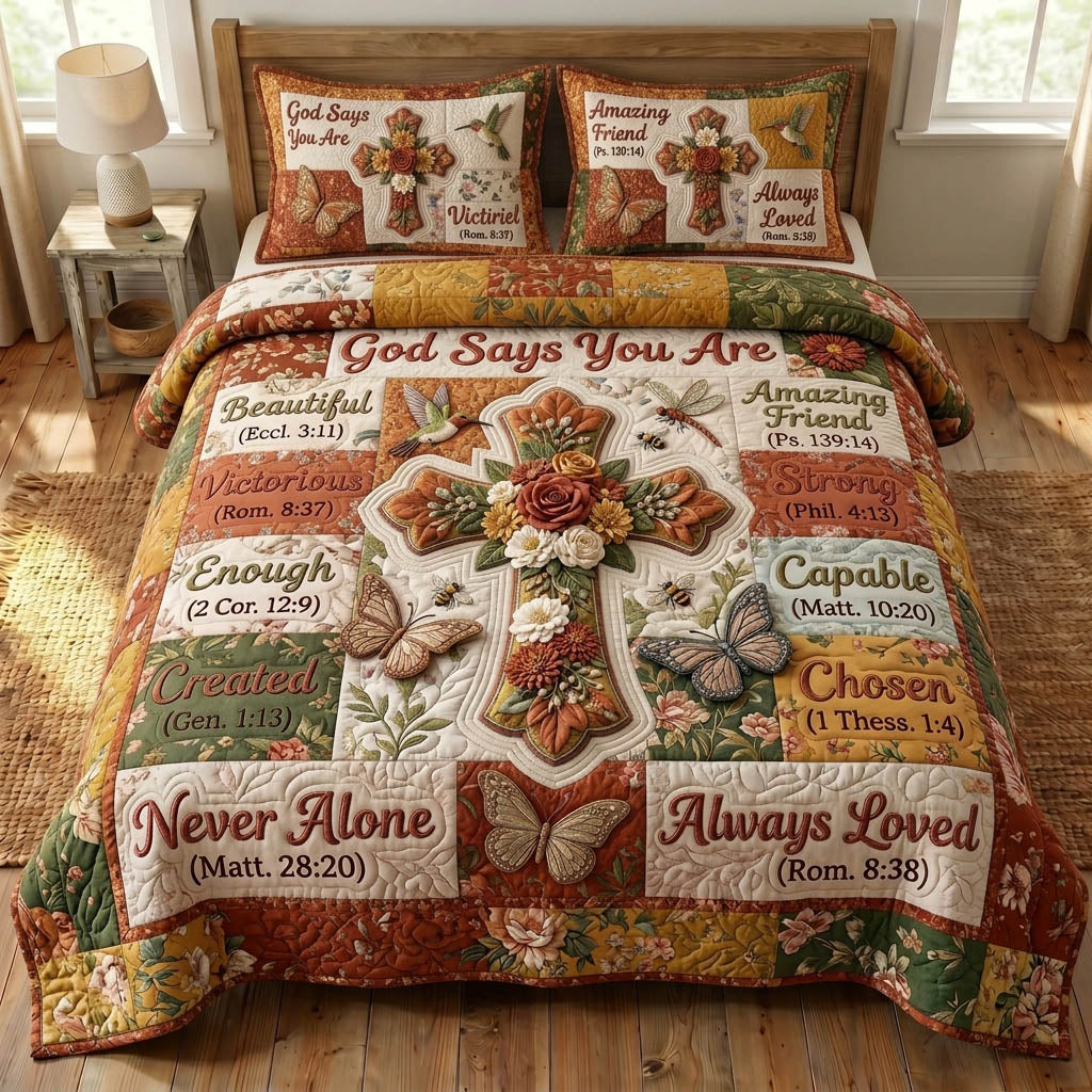 Floral Bible 3 Piece Quilted Bedding Set Gift For Christians