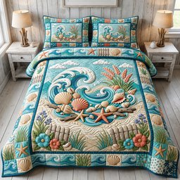 Coastal Whisper Beach 3 Piece Quilted Bedding Set Gift For Beach Lovers