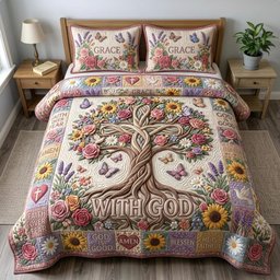 Floral Bible 3 Piece Quilted Bedding Set Gift For Christians