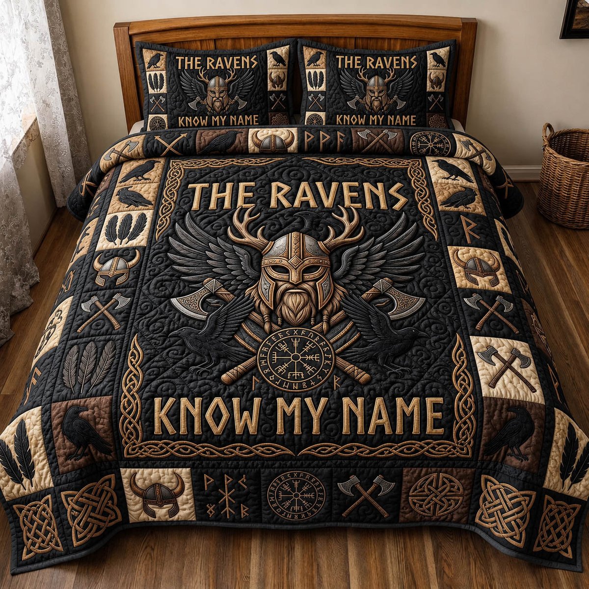 Viking Heritage 3 Piece Quilted Bedding Set Gift For African American Heritage Lovers