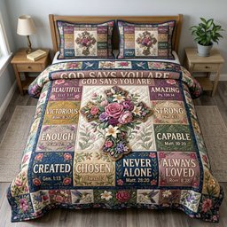 Floral Bible 3 Piece Quilted Bedding Set Gift For Christians