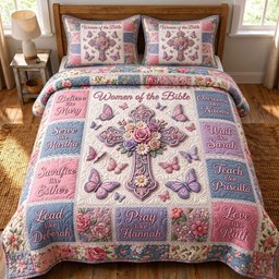 Women of the Bible 3 Piece Quilted Bedding Set Gift For Christians
