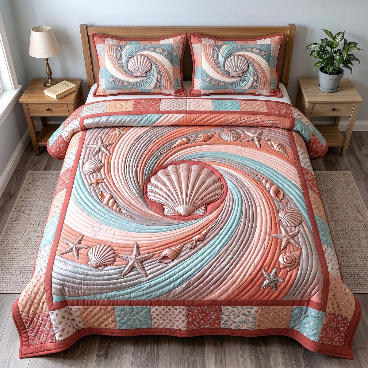 Coastal Whisper Beach 3 Piece Quilted Bedding Set Gift For Beach Lovers