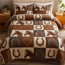Wild Horse 3 Piece Quilted Bedding Set Gift For Horse Lovers