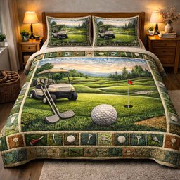 Fairway Golf 3 Piece Quilted Bedding Set Gift For Sports Fans