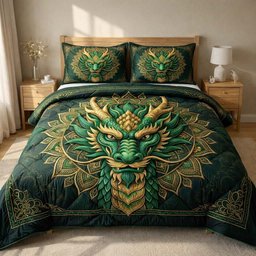 Majestic Dragon 3 Piece Quilted Bedding Set Gift For Fantasy Lovers