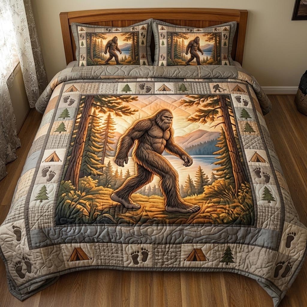 Bigfoot Trail 3 Piece Quilted Bedding Set Gift For Campers