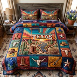 Texas Pride 3 Piece Quilted Bedding Set Gift For Western Lovers