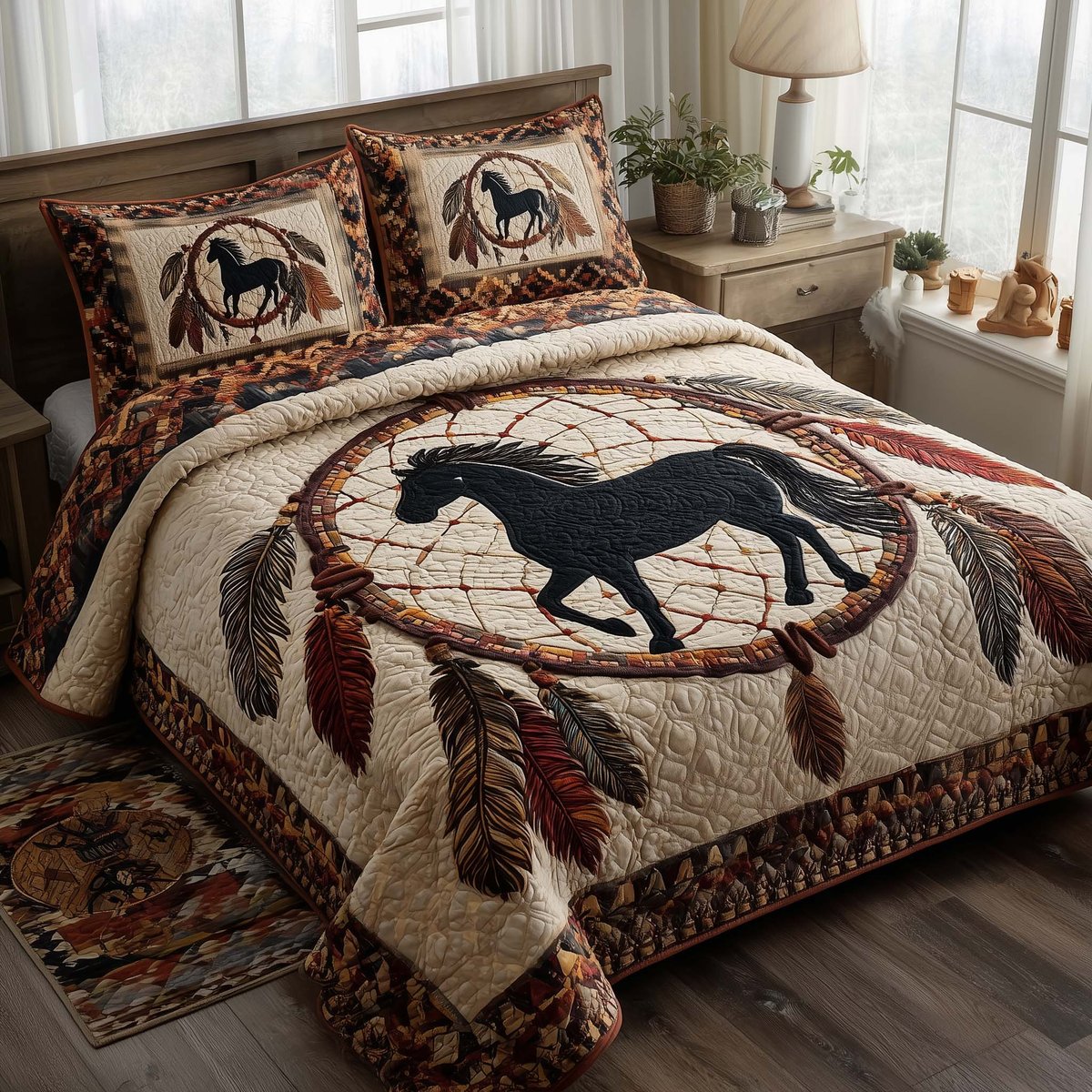 Prairie Horse 3 Piece Quilted Bedding Set Gift For Horse Lovers