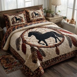 Prairie Horse 3 Piece Quilted Bedding Set Gift For Horse Lovers