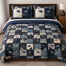 Cat Serenity 3 Piece Quilted Bedding Set Gift For Cat Lovers