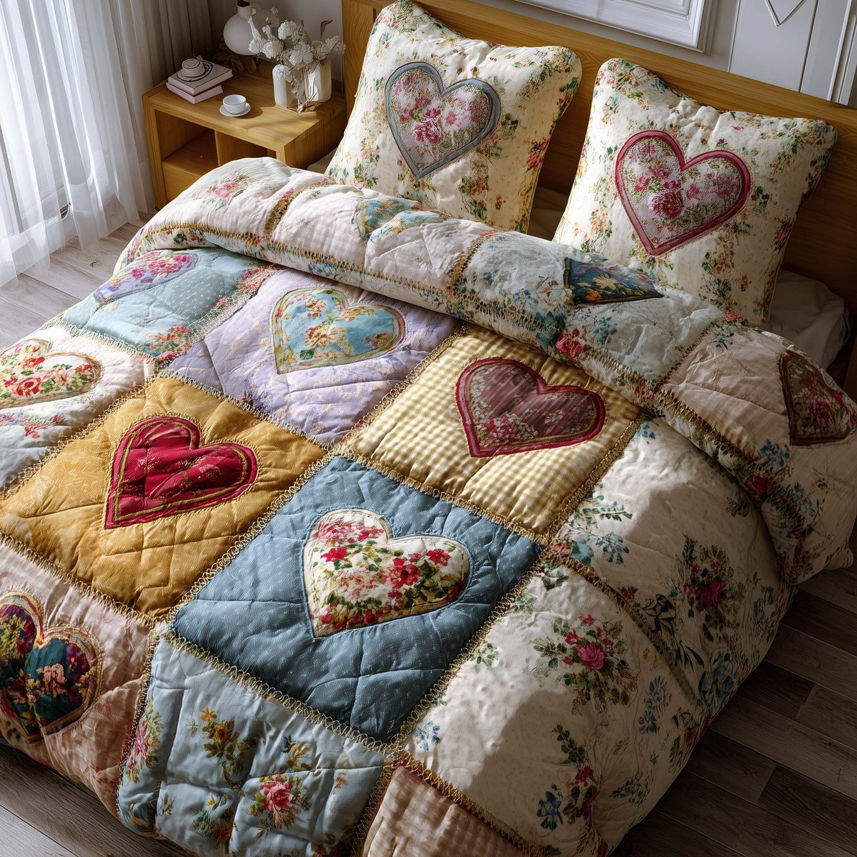 Spring Patch 3 Piece Quilted Bedding Set Gift For Flower Lovers
