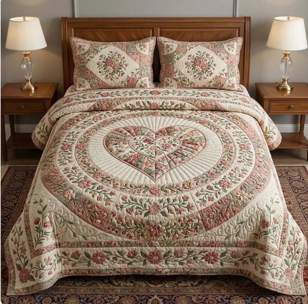 Flower Patchwork 3 Piece Quilted Bedding Set Gift For Flower Lovers