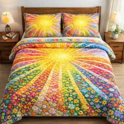 Floral Sunburst 3 Piece Quilted Bedding Set Gift For Flower Lovers