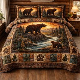 Rustic Bear 3 Piece Quilted Bedding Set Gift For Bear Lovers