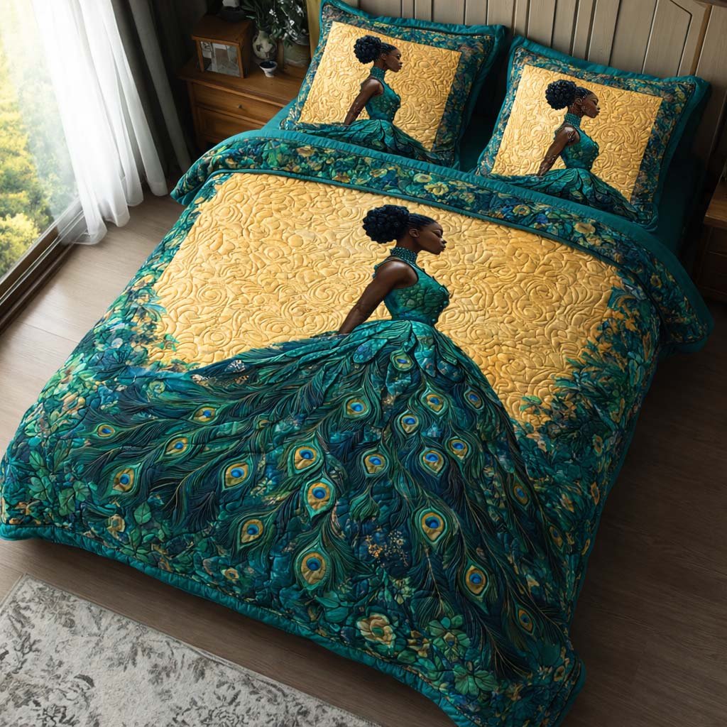 Peacock Elegance 3 Piece Quilted Bedding Set Gift For Bird Lovers